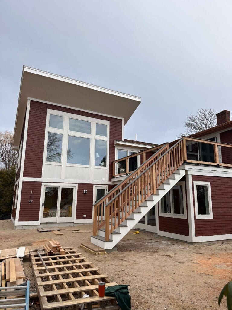A custom home being built in Maine