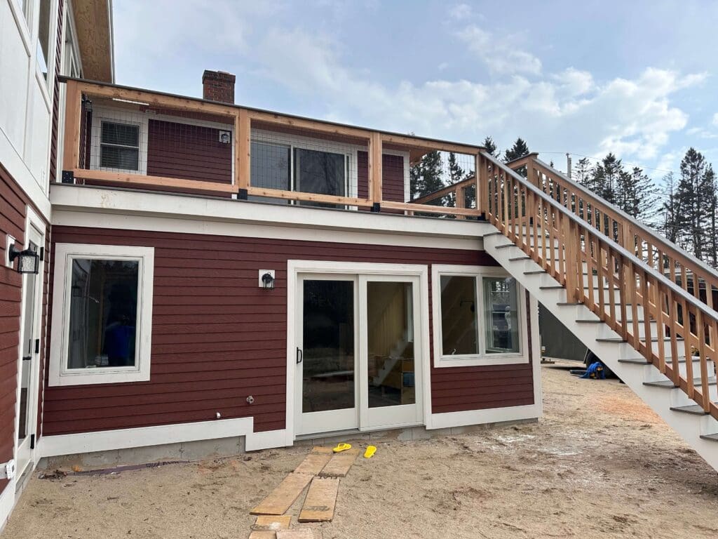 A custom home being built in Maine