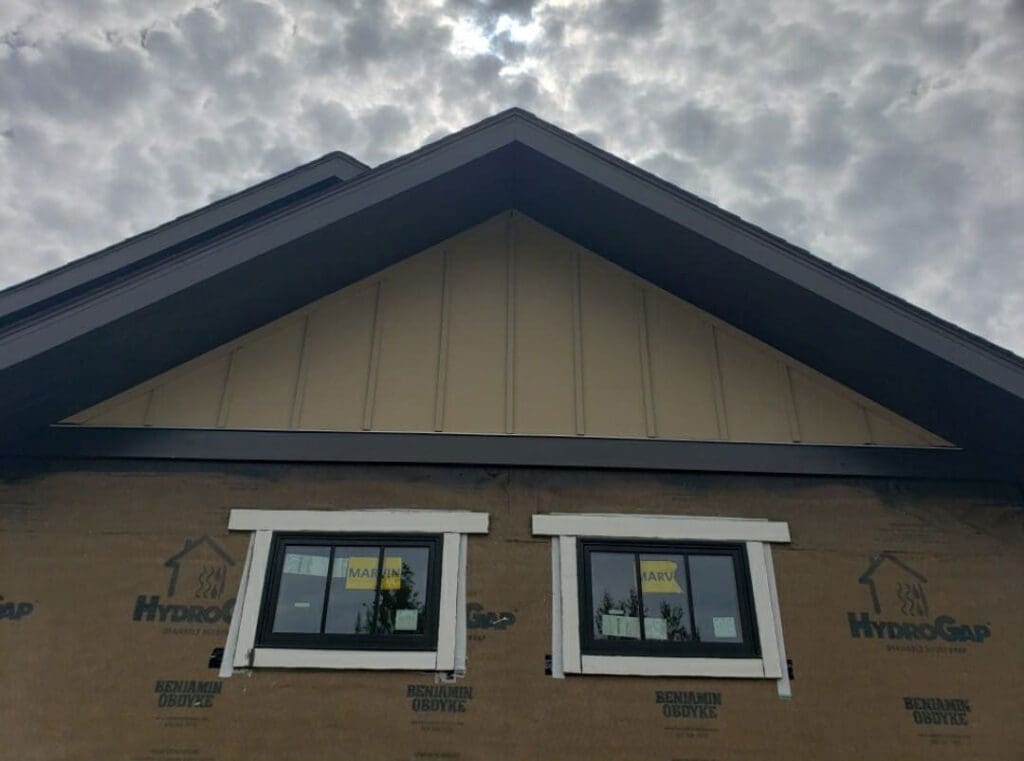A custom home being built in Maine